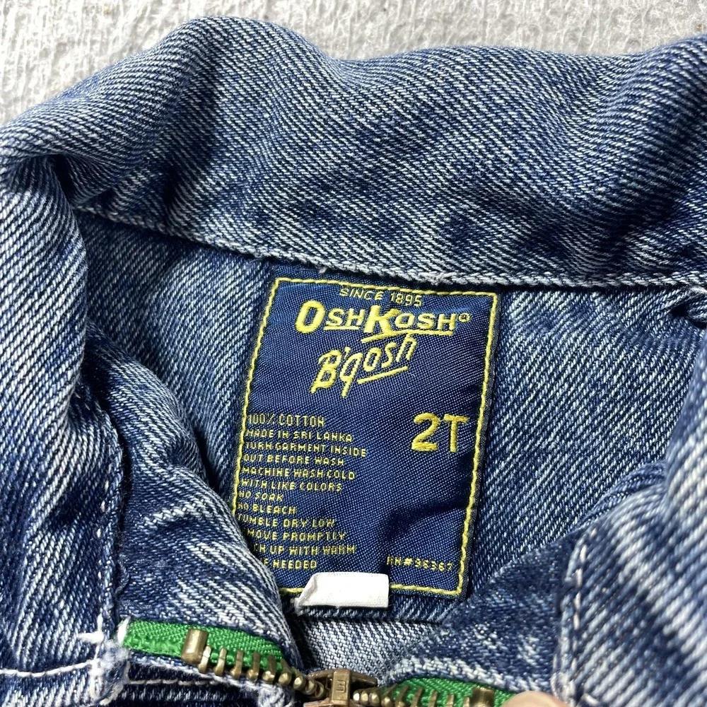 OshKosh B'gosh Jacket Boys 2T Blue Denim Collared Full Zip Pockets Casual